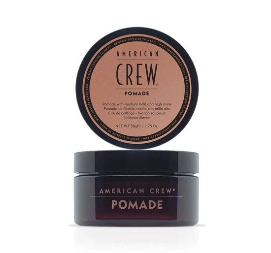 Pomade coiffante American Crew brillance et tenue moyenne.